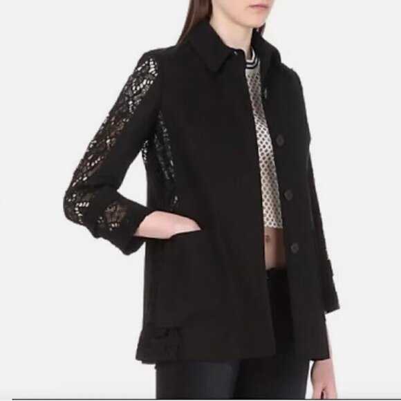 Maje Ginseng Black Cotton Twill Lace Coat Jacket Trench Size M - Picture 3 of 10